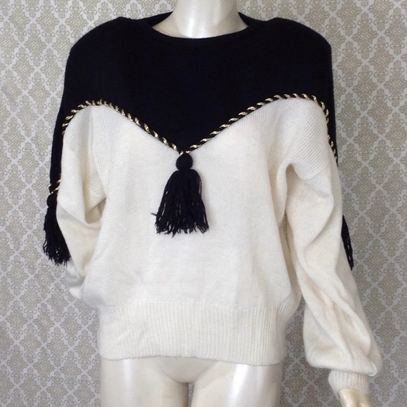 VTG 80's90's Parigi Cream /black Knit Sweater - Picture 1 of 8